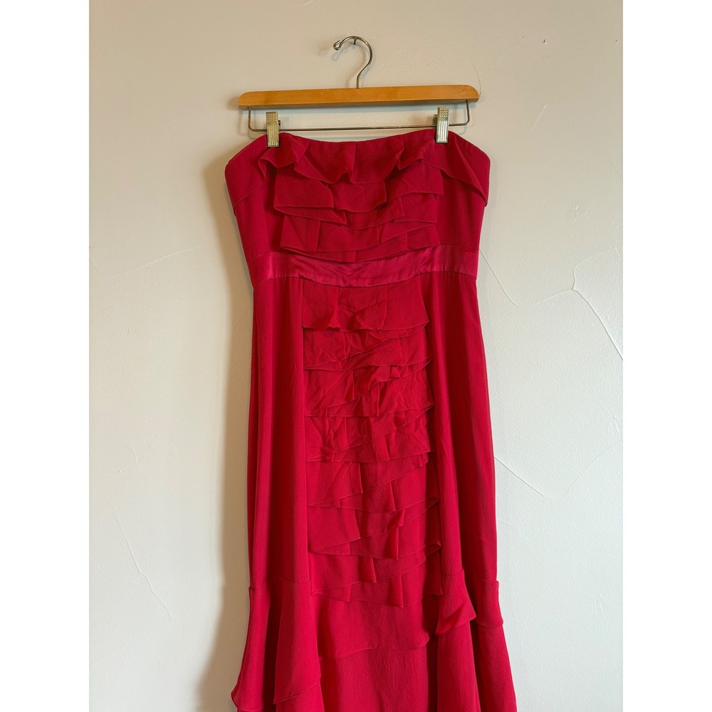 BCBGMaxazria Red Silk Gown Strapless Ruffle Tiered Formal Dress Y2K 100% Silk - Picture 4 of 16